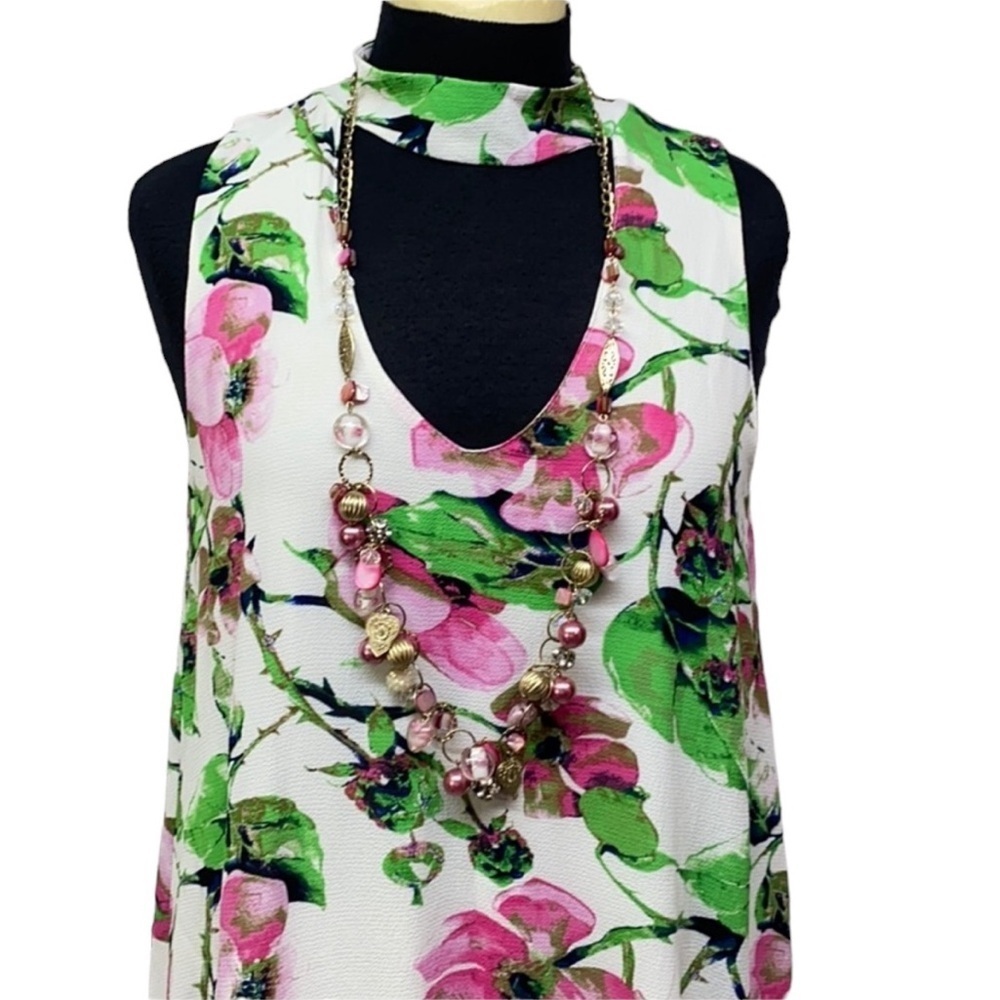 Peppermint Floral Sleeveless Dress - Pink and Green - Picture 3 of 4